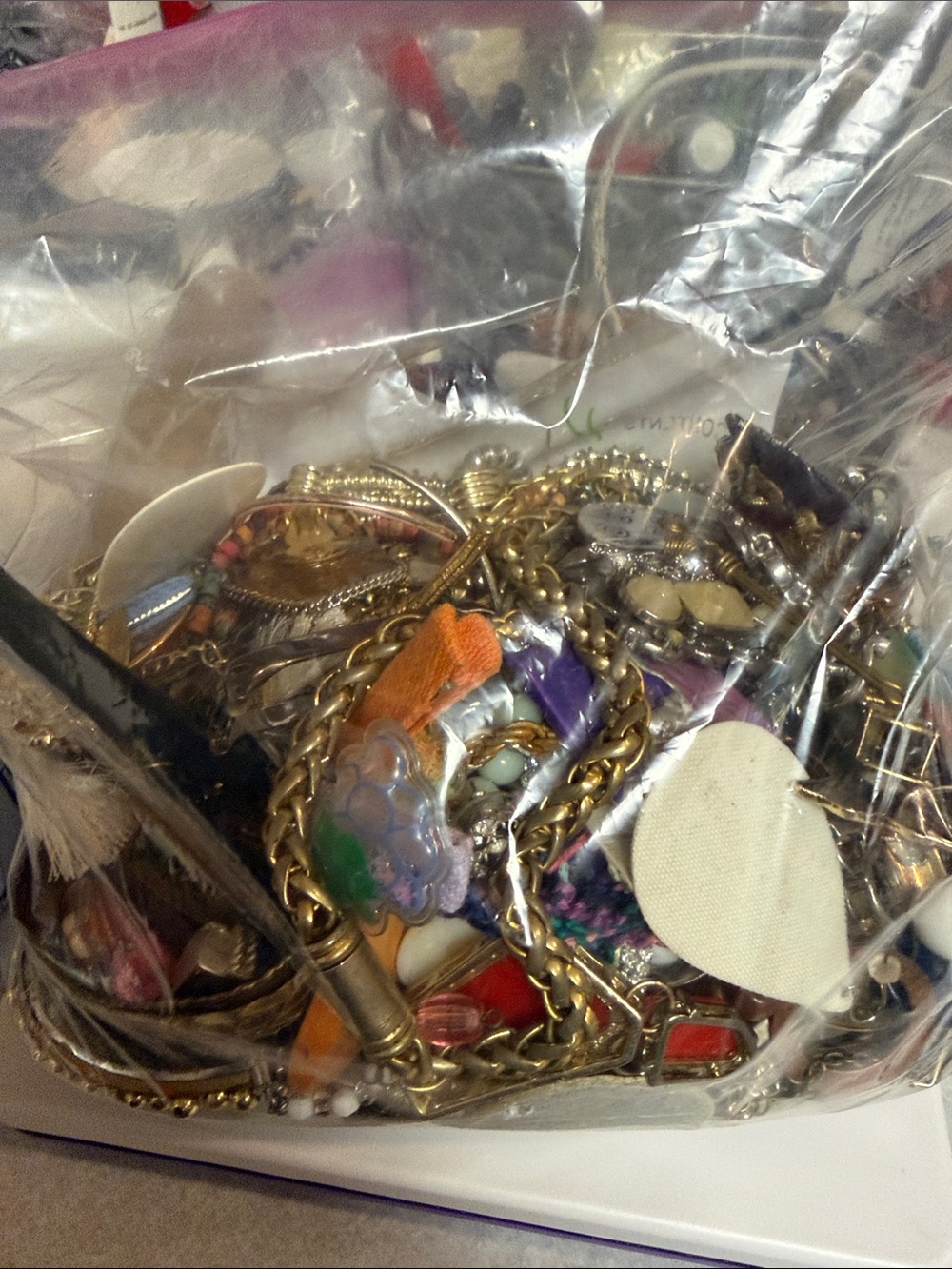 3lbs Broken Craft Mixed Fashion Jewelry Lot - Gold Chain & Multicolor Accents